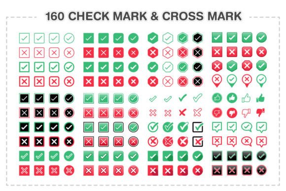 160 Check Mark Cross Mark Symbols Graphics for Crafting