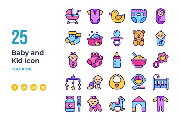 Baby and Kid Icon Set in Flat Style - Graphics for Digital Sellers