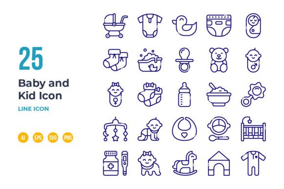 Baby and Kid Icon Set in Line Style