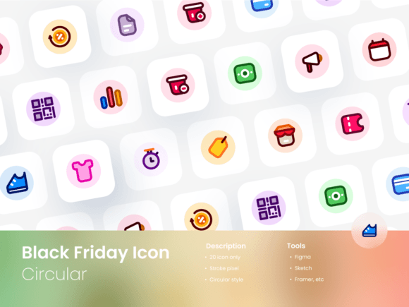 Black Friday Icon Set Circular Colored for Icons and Graphics