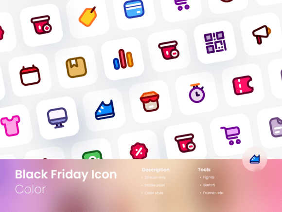 Black Friday Icon Set Colored Style for Marketing and Branding