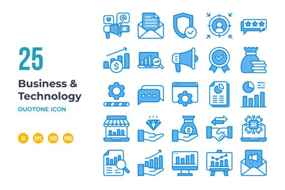 Business and Technology Icon in Duotone: A Graphic Asset for Digital Sellers
