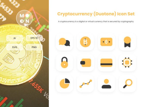 Cryptocurrency Duotone Icon Set for Modern Graphics