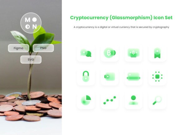 Cryptocurrency Glass Morphism Icon Set for Handmade Projects