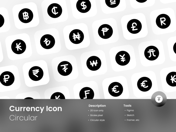 Currency Icon Set Circular Style Graphics