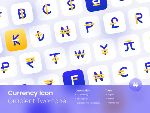 Currency Icon Set Gradient Twotone Style for Graphics and Icons
