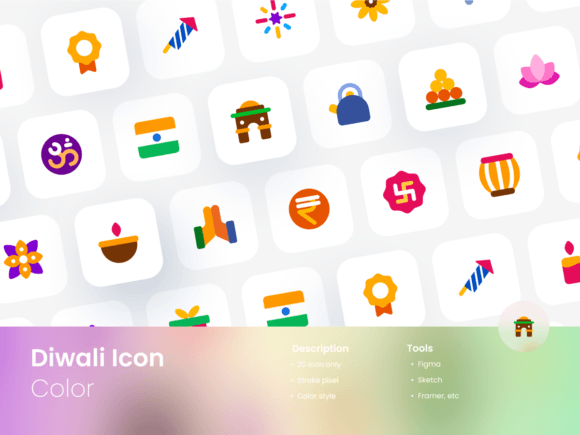 Diwali Icon Set Colored Style for Local Business Branding