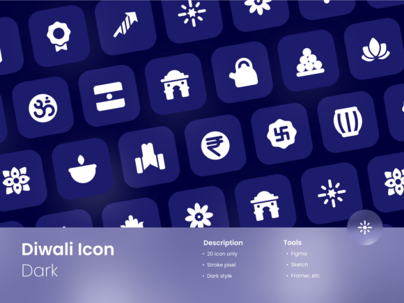 Diwali Icon Set Dark Mode for Modern Graphics