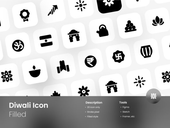 Diwali Icon Set Filled Style for Handmade Creations