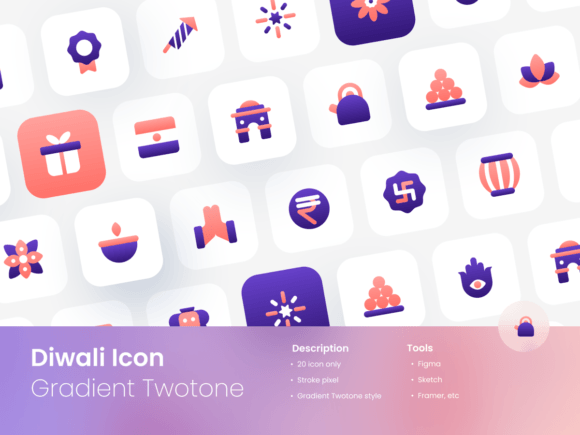 Diwali Icon Set Gradient Two-tone Style Review