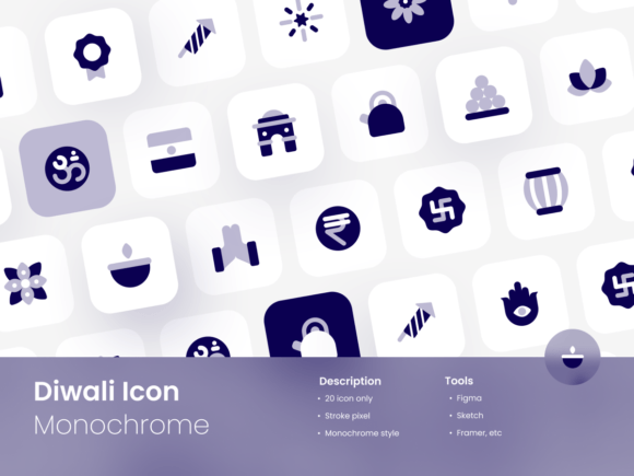 Diwali Icon Set Monochrome Style for Graphics and Icons