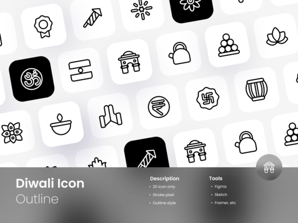 Diwali Icon Set Outline Style for Graphics and Icons