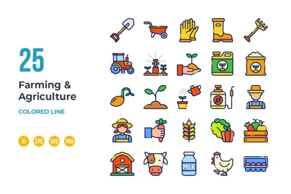 Farm and Agriculture Icon - Colored Line