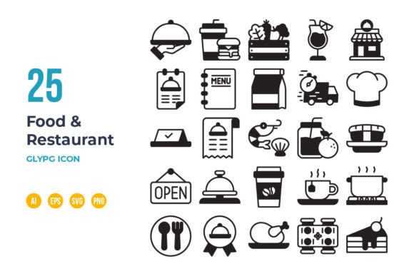 Food and Restaurant Icon Set in Glyph: A Designer's Take on Modern Graphics