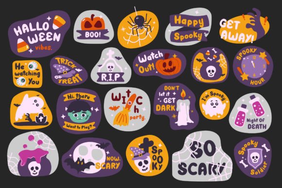 Halloween Badge Illustration Set for Graphics and Illustrations