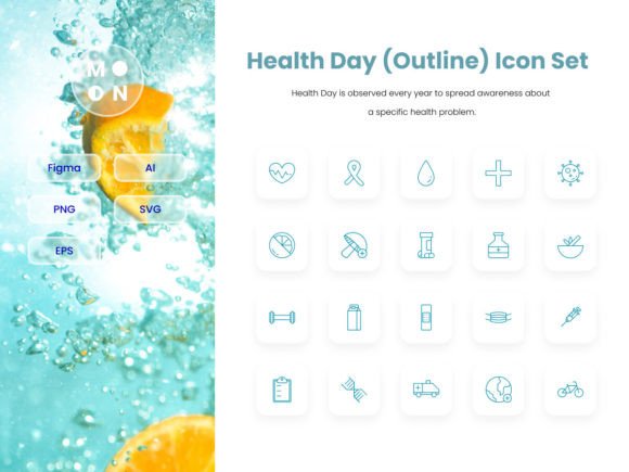 Health Day Outline Icon Set for Graphics and Icons
