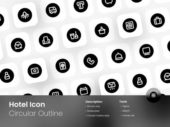 Hotel Icon Set Circular Outline Style Graphics