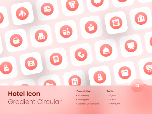 Hotel Icon Set Gradient Circular Filled Graphics for Ux And Ui Kits
