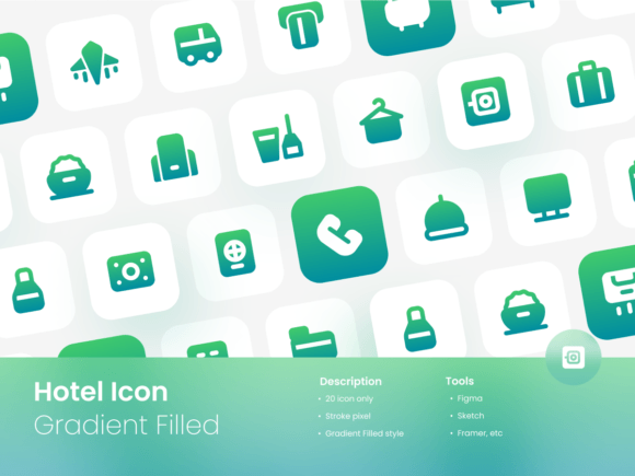 Hotel Icon Set Gradient Filled Style Graphics