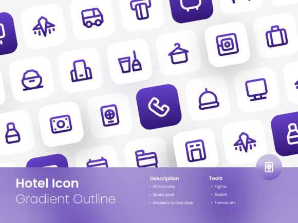 Hotel Icon Set Gradient Outline Style Graphics
