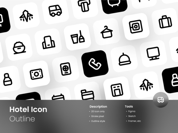 Hotel Icon Set Outline Style Graphics
