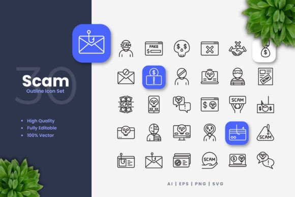 Scam Icons: Clean Graphics for Handmade Creations